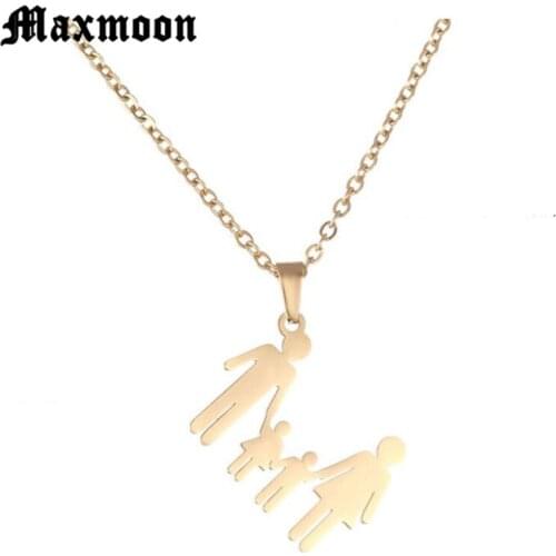 Maxmoon Family Chain Stainless Steel Pendant Necklace Parents And Children Necklaces Gold Color Jewelry Gifts For Mom Dad New