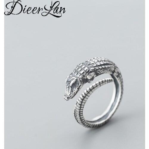DIEERLAN Bohemian Vintage Silver Color Unicorn Crocodile Rings for Women Ladies Statement Jewelry Wedding Finger Rings