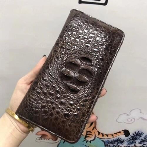 Authentic Real Alligator Leather Zipper Closure Mens Long Wallet Genuine Crocodile Skin Male Clutch Purse Large Card Holders