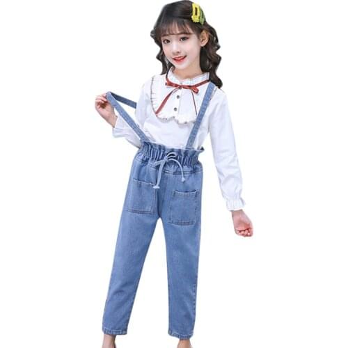 "Girls Denim Overalls 2021 Neweset Children Clothing Casual Kids suspender trousers Girls strap dress 3-13T teenage jeans "