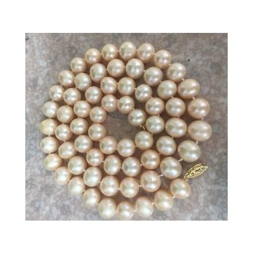 Elegant 9-10mm round south sea gold pink pearl necklace 24inch 14k