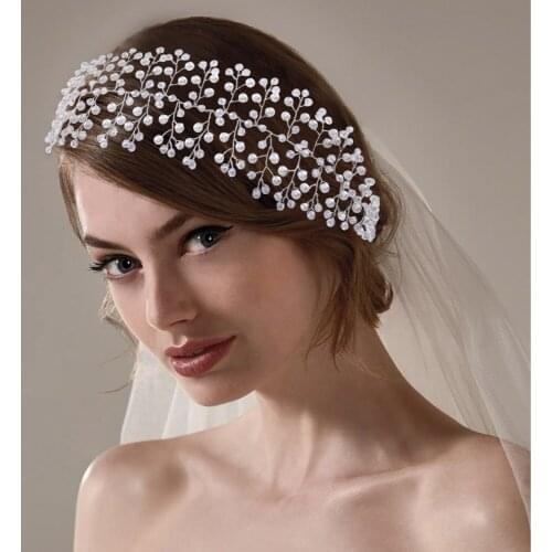 HP55-S Crystal Bride Headdress Pearls Wedding Hair Accessories Bridal Wedding Headbands Women Jewelry Tiara Girl Headpiece Gift