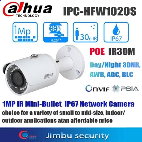 Dahua English original 1MP POE IP Camera H.264 Mini Bullet Network IP67 IR30M indoor outdoor fixed lens Surveillance camera