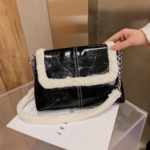 Contrast color Plush Crossbody bag 2020 Fashion New Quality PU Leather Womens Designer Handbag Chain Shoulder Messenger Bag