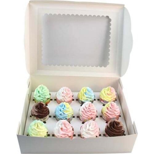 Cupcake Box With 12 Hole Insert Vintage Kraft Paper Wedding Birthday Party Dessert Packaging Case Carrier Holder For Muffin 2021