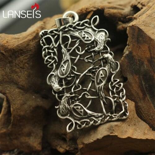 Lanseis 10pcs viking symbol pendnat raven pendant celt black bird necklace jewelry