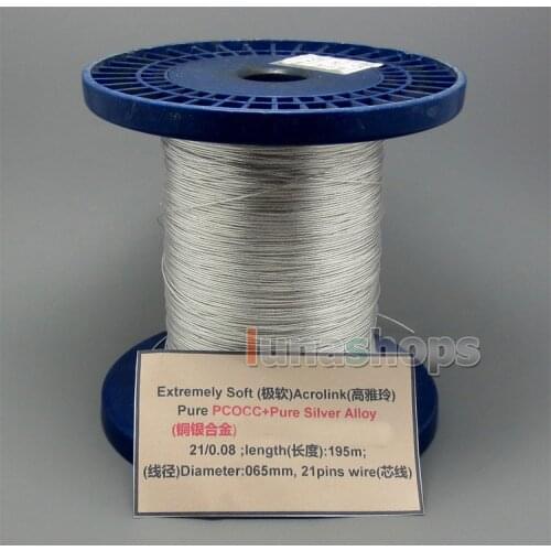 LN004959 195m Extremely Soft Acrolink Silver + PCOCC Alloy Earphone Cable 21*0.08 0.11mm2 28AWG Dia:0.65mm