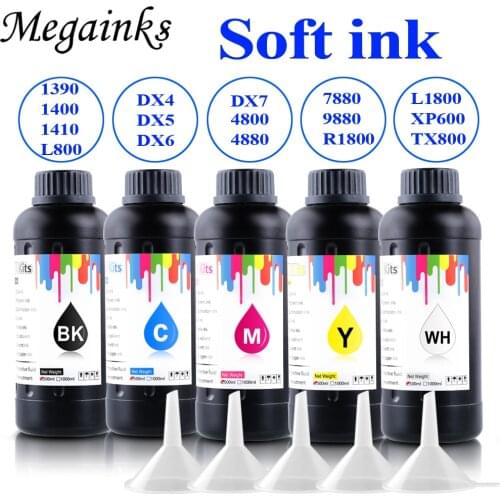 Megainks 500ML Set DX5 DX7 TX800 Soft LED UV Ink for Epson DX5 DX7 TX800 Printhead for Epson Flatbed Inkjet Printer