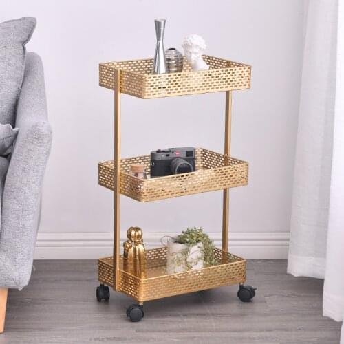 Nordic Metal Storage Rack with Wheels Movable 3 Layers Gold Shelf Basket Home Organization and Storage Bathroom Kitchen Rack
