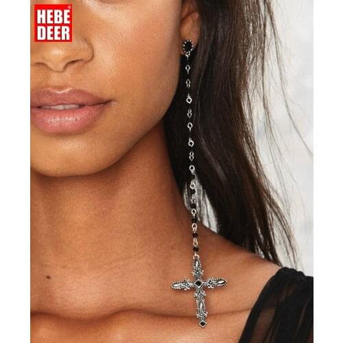 HebeDeer Fashion Earrings Lady Bhemia Vintage Gothic Style Piercing Cross Beaded Tassel Aesthetic Pendant Earring Jewelry Arete