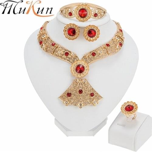MUKUN Exquisite Dubai Gold Bridal Jewelry Set Nigerian Wedding accessories jewelry set African Beads woman costume Jewelry Set