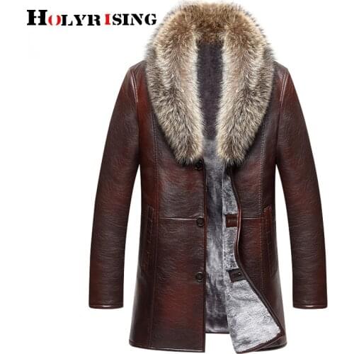 Holyrising real Animal fur collar men leather coat artificial leather coat warm thickening mens fur coat 19001-5