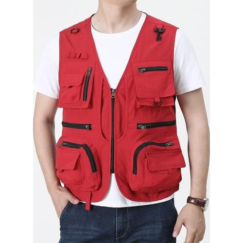 Men vest fishing mesh multi-pocket Waistcoat summer outdoor Casual photography Sleeveless Jacket windproof zipper Coat