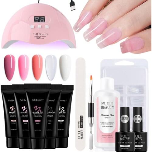 9 /13pc Nail Extension Gel Set with UV LED Lamp Clear Pink White Acrylic Jelly Building Gel Nails Brush Tips Manicure Kit NF1863