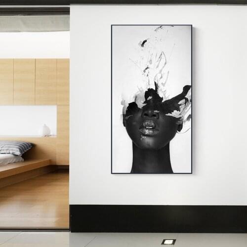 Wall Art Canvas Painting Feather Girl Black White Abstract Nordic Style Poster And Print For Living Room Bedroom Home Decoration