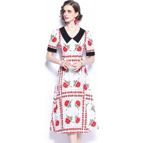 2021 New Women Dresses Office Lady LOOSE Printing Mid-Calf Women Dresses O-Neck Elegant Party Night Short Women Summer Dresses