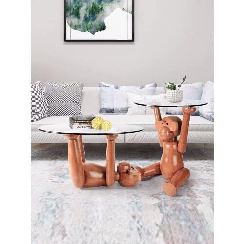 Monkey Northern Europe Light Luxury Glass Circular Tea Side Table Living Room Large Landing Ornaments Home Decoration Statue