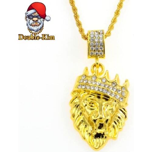 Crown Lion Head Pendant Necklace Men Hip-Hop RAP Street Culture Titanium Stainless Steel Chain Necklace Men Fashion Jewelry Gift