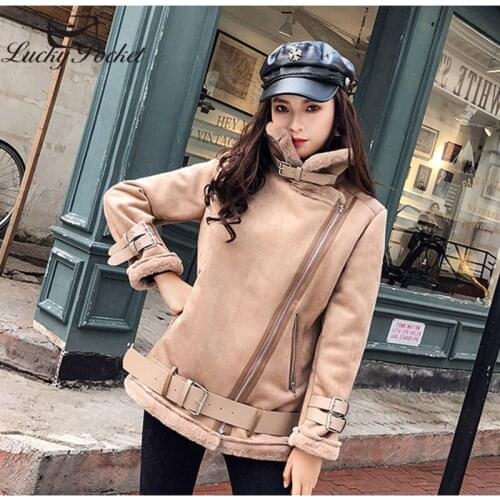 Women Autumn Winter New Fashion Solid Color Lamb Wool Fur Leather Female High Street Elegant Coat Ladies Brand Warm Coats ML1066