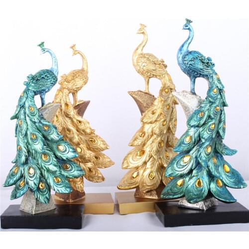 Peacock Resin Desktop Ornament Animal Figurine Statue Home Decorations Crafts
