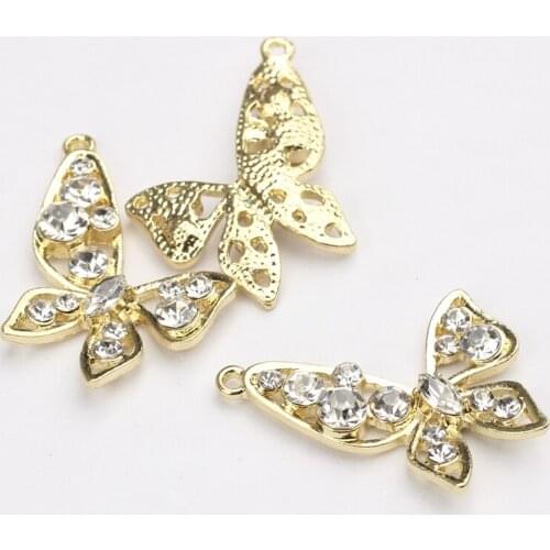 6pcs/lot Zinc Alloy With Glass Rhinestone Charms Cute Butterfly Charms Pendant For DIY Jewelry Making Finding Accessories