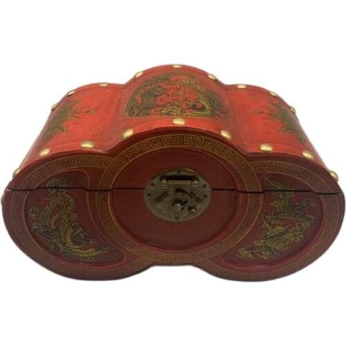 Early collection antique lacquerware leather box wooden storage box jewelry box ornaments family collection