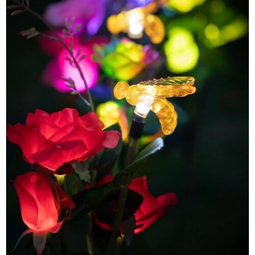Solar Powered Garden Lights Outdoor 3 Pack Path Figurine Stake Lights with 9 Rose Flowers Decorative LED Landscape Lights