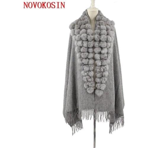 SC336 18 Colors 2019 Women Cloak Winter Mother Gift Pashmina Cashmere Warm Thick Triangle Rabbit Fur Ball Shawl Big Bufanda