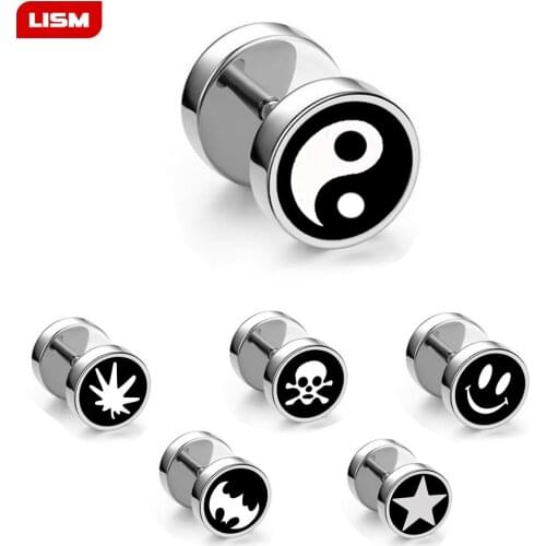 Stainless steel barbell earrings Street punk rock earrings Hypoallergenic titanium steel dumbbell earrings