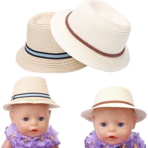 Hat Rice White Hand-woven Straw Hat Newborn Baby Toys Fit 43cm Baby New Born doll,American Girl 18inch Doll Clothes Accessories
