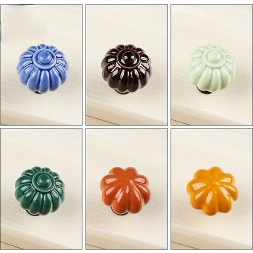Vintage Furniture Handle Pumpkin Ceramic Door Knobs Cabinet Knobs and Handles for Furniture Drawer Cupboard Kitchen Pull Handle