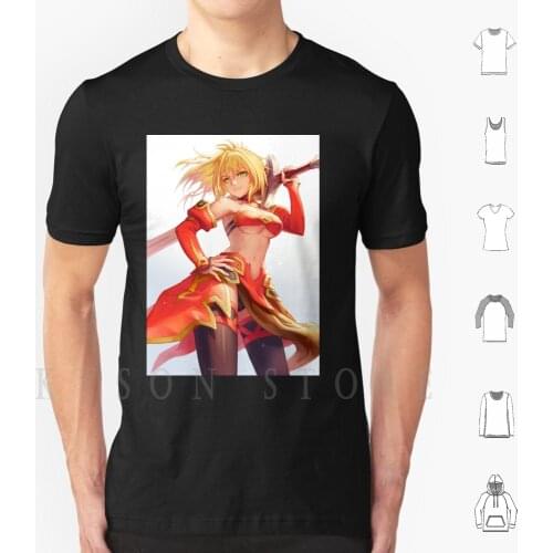 Fate-Mordred T Shirt Diy Big Size Cotton Fate Mordred Extella Grand Order Servant Holy Grail Cleavage Big Tits Oppai Boobs