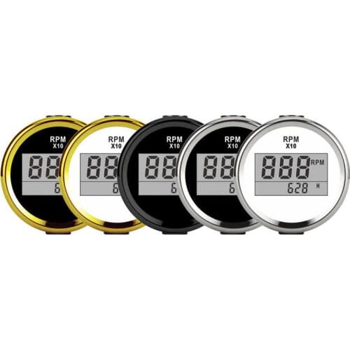 0-9990RPM Tachometer Gauge IP67 Waterproof Red Backlight 52mm/2in LCD Display 9-32V