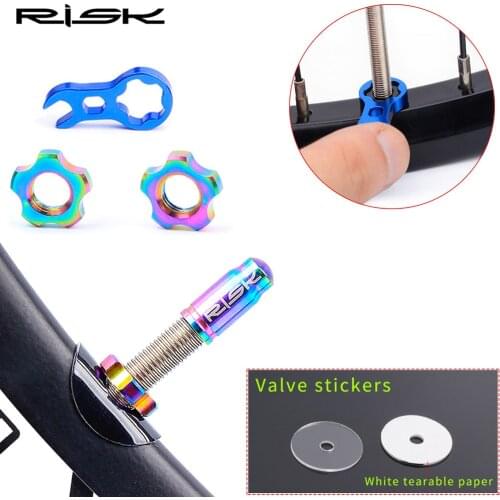 RISK Titanium Bicycle Tire Valve Cap With Nut/Wrench/Protection Sticker Set Road Bike Presta Valve Dust Proof Cover Accessories