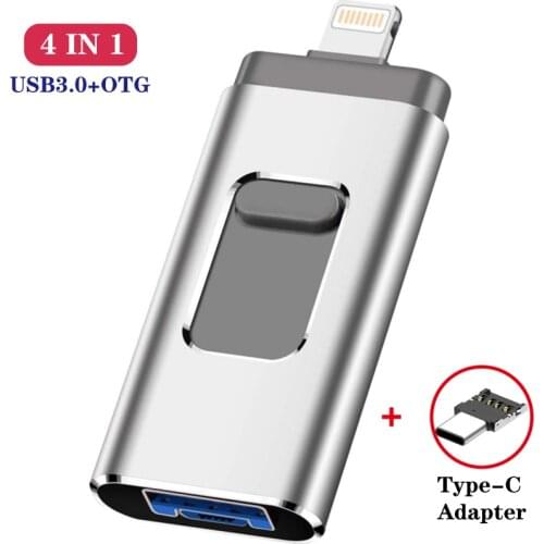 4 in 1 multi-function USB Flash Drive 16GB 32GB OTG USB Pendrive 64GB 128GB type c Pen Drive for iphone/ipad/pc/Android phone