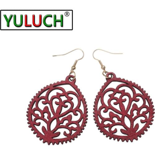 YULUCH Novelty Natural Wood Openwork Drift Gear Pendant Earrings For Woman Simple Art Party Elegant Jewelry For Ladies Girl