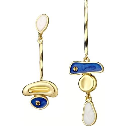 2021 New Design Earrings Geometric Asymmetric Blue Drop Pendant Earrings Women Personalized Fashion Jewelry Dangle Earrings