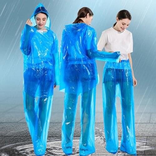 1PC Disposable Raincoat Adult Emergency Waterproof Rain Coat Transparent Camping Hooded Outdoor Portable Tighten the trousers