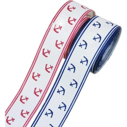 10 meters/lot) 1'' (25mm) Blue printed grosgrain ribbon Sea Anchor Series ribbons gift wrap ribbons