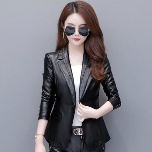 2019 New Women Elegant Leather Blazers and Jackets Plus Size 5XL Fashion Short Slim Female Soft PU Faux Leather Coats W1425