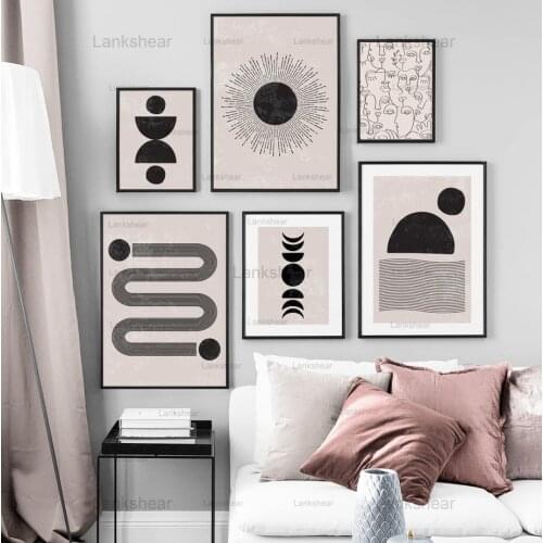 Abstract Landscape Wall Art Canvas Painting Girl Face Line Geometry Nordic Posters and Prints Wall Picture for Living Room Decor