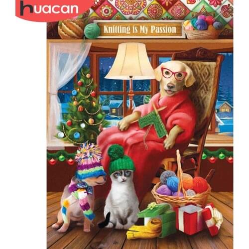 HUACAN Diamond Embroidery Dog Cross Stitch Diamond Painting Kits Mosaic Animals Sale Rhinestones Art Christmas Decoration Gift