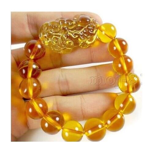 Free shipping NEW Feng Shui Obsidian Black Yellow Crystal Pi Yao Pi Xiu Xie Bracelet For Wealth 14mm