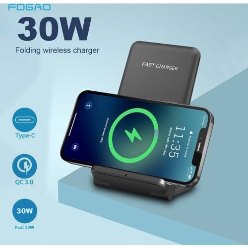 FDGAO 30W Qi Wireless Charger Stand Pad For iPhone 12 11 Pro XS XR X 8 Samsung S21 S20 S10 Galaxy Note 20 Foldable Phone Holder