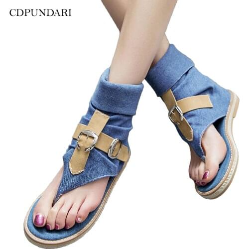 Denim Casual Flat Sandals For Women Gladiator Sandals Ladies Platform Sandals 2020 Summer Shoes Woman