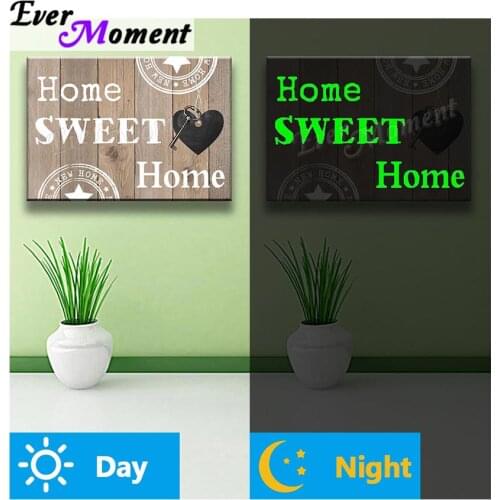 Ever Moment Diamond Painting Luminous Drill Word Home Sweet Home Wall Art Decoration Stones Shining at Night Beads Craft N001