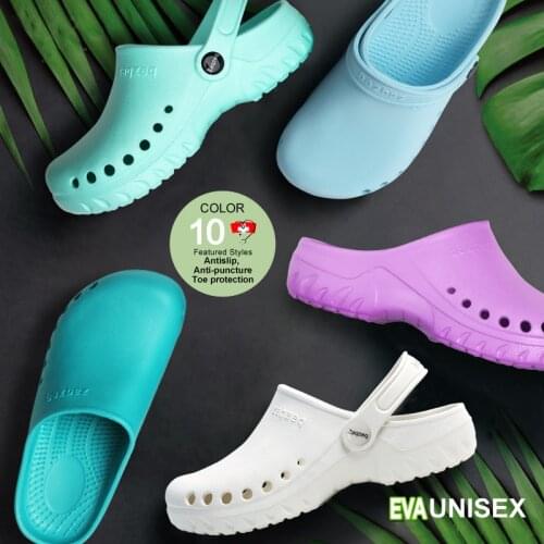 Nurse Scrub Shoes Work Clogs Solid Color Clinic OR Slippers Step On Ultra Light EVA Sandals ZAE1701