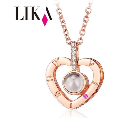 LIKA Set Photo Name Picture into Center Bead Rose Gold Silver Love Heart Pendant Zircon Necklace for couple lover jewelry