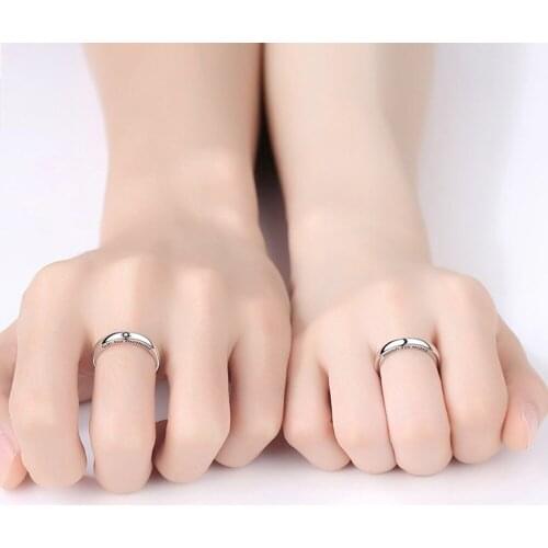 Fashion Simple Finger Rings Set Opening Sun Moon Pattern Minimalist Silver Color Adjustable Ring Couple Engagement Jewelry