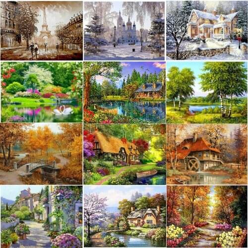 CraftArtGo 5D DIY Diamond Embroidery landscape Full Square Round Rhinestone Mosaic Painting Cross Stitch Flowers Diamond Kit